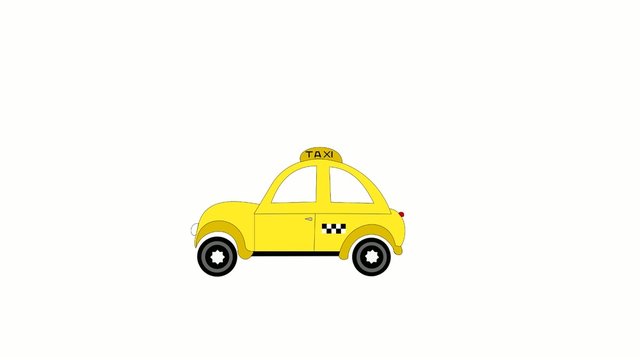 The yellow taxi rides on a white background, animation, cartoon