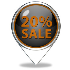 Sale twenty percent pointer icon on white background