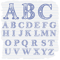 Hand drawn decorative english alphabet letters
