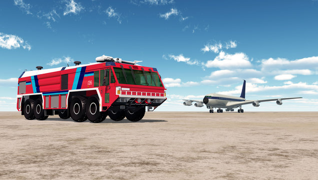 Airport Firetruck and Airliner