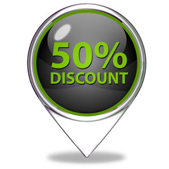Discount 50 pointer icon on white background