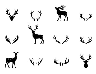 Set of antlers, silhouette, vector