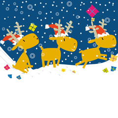 Cartoon Christmas Card design with deers