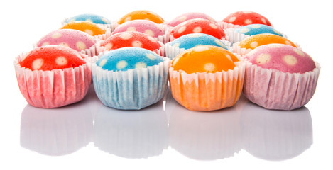 Colorful steamed rice polka dot muffin or apam polka dot