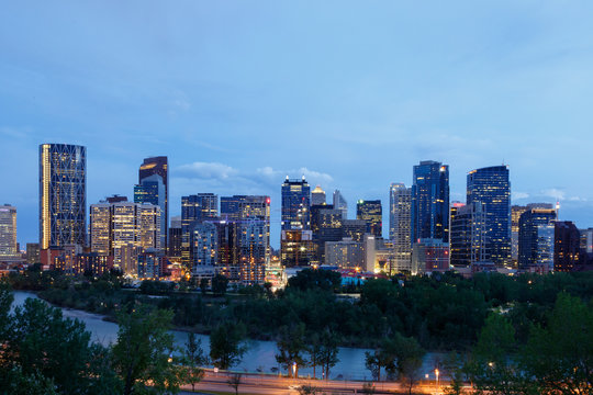 Skyline Calgary during sunset