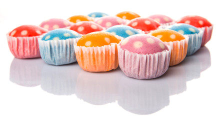 Colorful steamed rice polka dot muffin or apam polka dot
