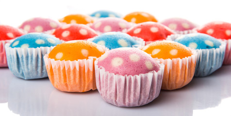 Colorful steamed rice polka dot muffin or apam polka dot