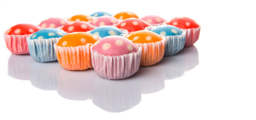 Colorful steamed rice polka dot muffin or apam polka dot