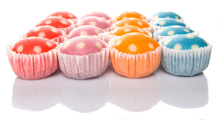 Colorful steamed rice polka dot muffin or apam polka do