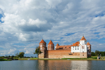Belarus, Mir Castle Complex, view from the lake