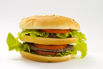 Big and tasty hamburger isolated on white background