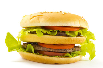 Big and tasty hamburger isolated on white background