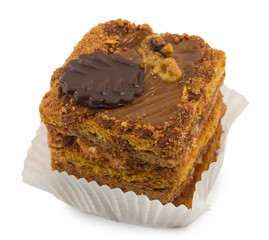 cake with walnuts isolated on white background