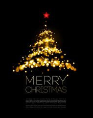 Fototapeta na wymiar Shiny Christmas tree in black poster