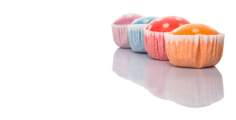 Colorful steamed rice polka dot muffin or apam polka dot