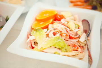 Meat salad with a beautiful serving