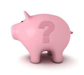 Piggy bank with question mark symbol