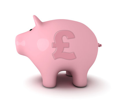 Piggy bank with British Pound symbol