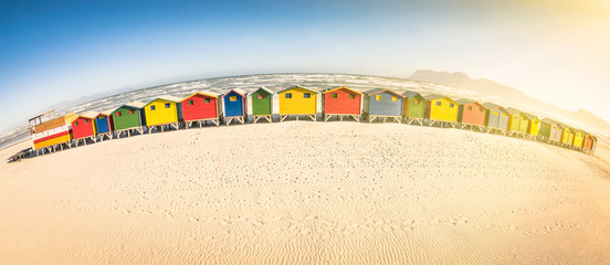 Beach huts at St James seaside near Cape Town