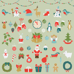 Set of Christmas flat graphic elements