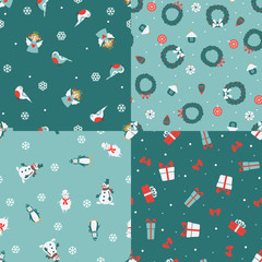 Set of four Christmas seamless patterns