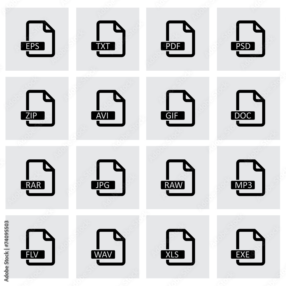 Wall mural vector black file format icon set