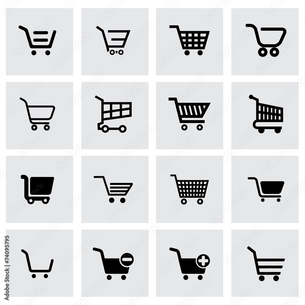 Sticker vector black shopping cart icon set