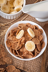 Healthy breakfast - whole grain muesli with a banana