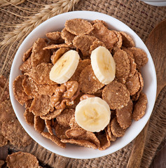 Healthy breakfast - whole grain muesli with a banana