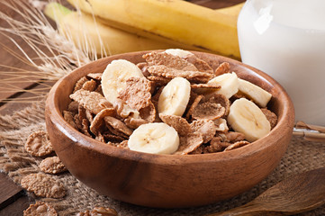 Healthy breakfast - whole grain muesli with a banana 