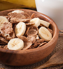Healthy breakfast - whole grain muesli with a banana 