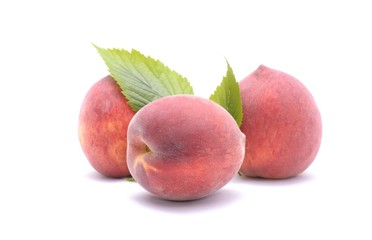 Ripe peach fruit isolated on white background