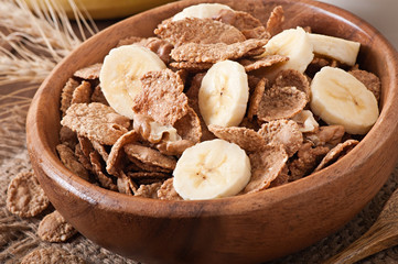 Healthy breakfast - whole grain muesli with a banana 