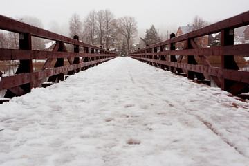 Bridge with snow in the winter at Trakai