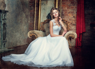 beautiful young girl in a wedding dress
