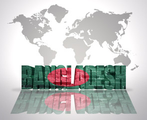 Word Bangladesh on a world map background