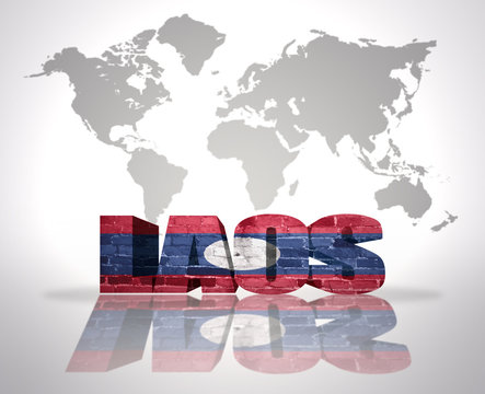 Word Laos on a world map background
