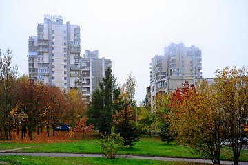 Naklejka premium Vilnius city Seskine district at autumn time