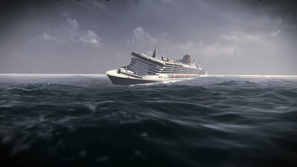 Transatlantic sinking in a storm. Sinking ship in a storm