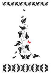 Ornament and a vignette with floral pattern and butterflies