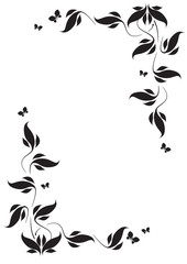 Decorative vignette with silhouettes of leaves and butterflies