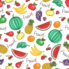 Vector seamless pattern with hand drawn juicy fruit