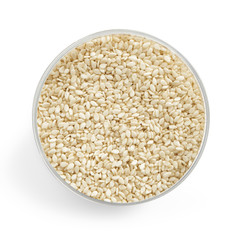 sesame seeds in a glass jar from above
