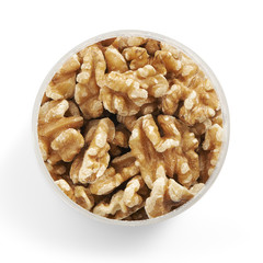 walnuts in a glass jar shot from above
