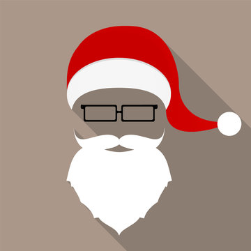 Santa hat, mustache, beard and glasses. flat icon
