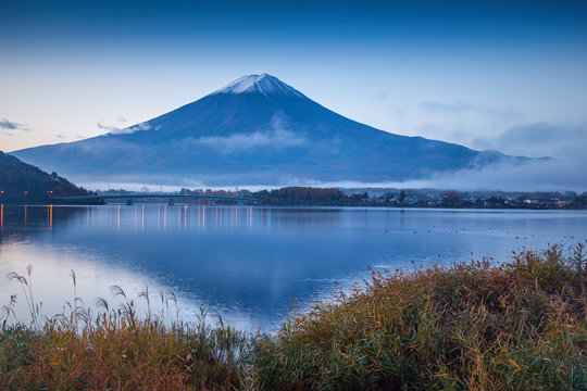 The beautiful mount Fuji in Japan at sunrise