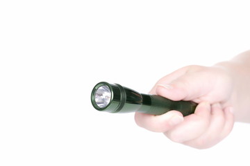 Flashlight in a woman's hand