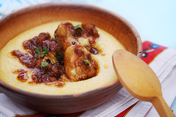 polenta with a sauce of chicken
