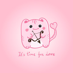 Vector St Valentine Day card with cute pink cupid monster