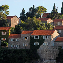 Fototapeta na wymiar medieval houses, Sveti Stefan, Montenegro